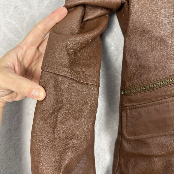 Vtg Leather Jacket Women 14 Petite Brown Blazer Classic Grunge Biker Hipster Y2K - Picture 6 of 11